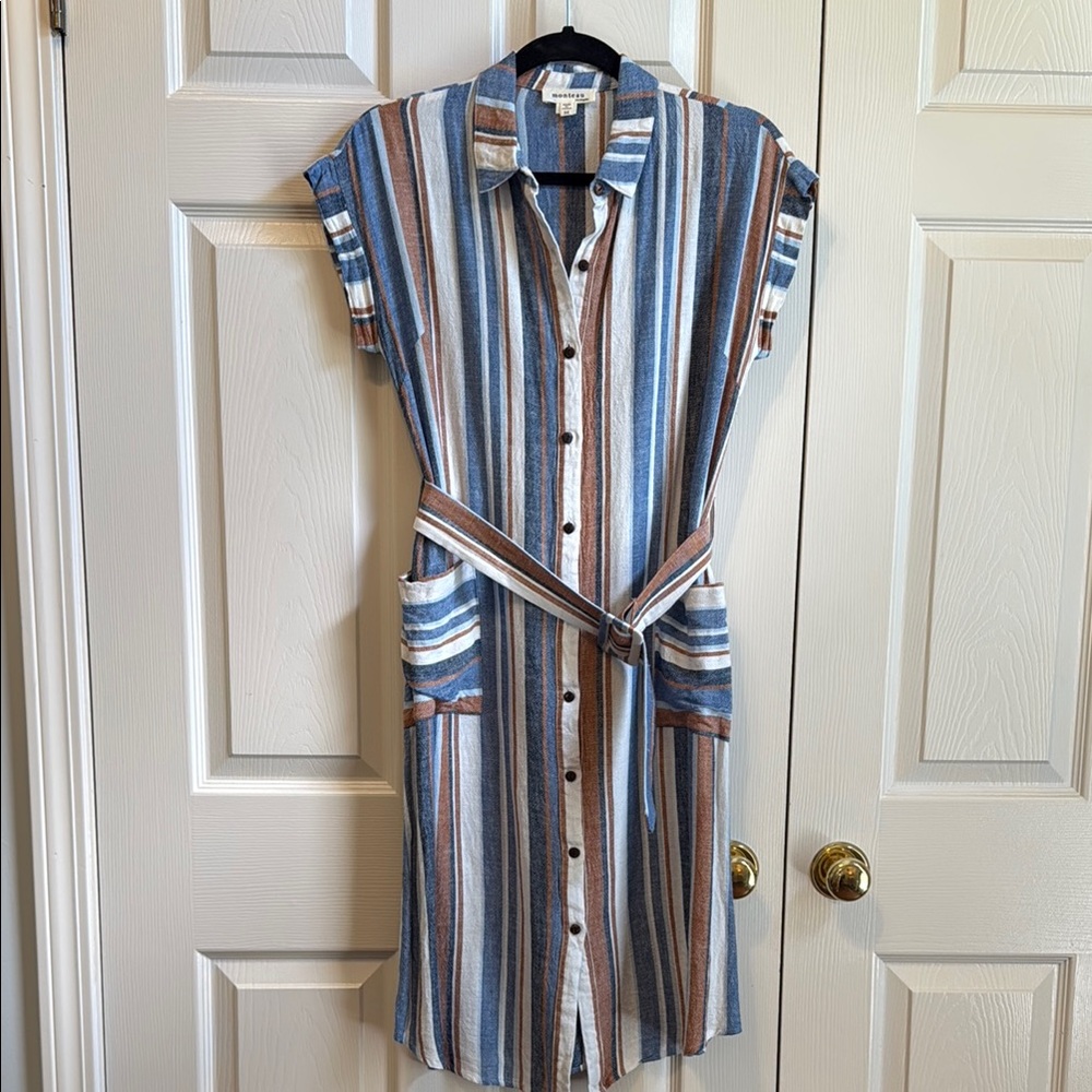 Blue and White Midi Shirt Dress